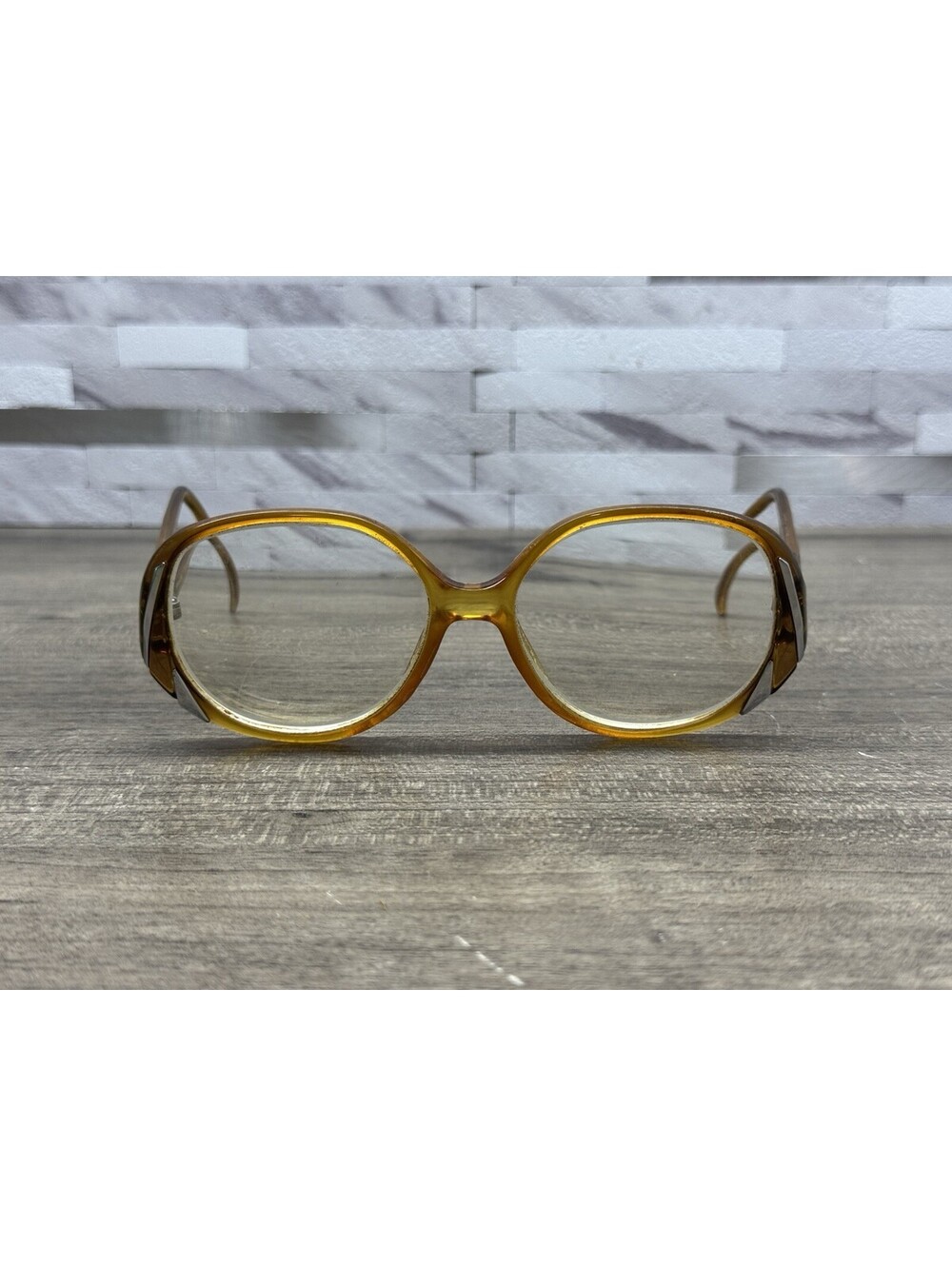 Vintage 70s Viennaline 3052 Oversized Eyeglasses Frames Only Amber Austria 54-16